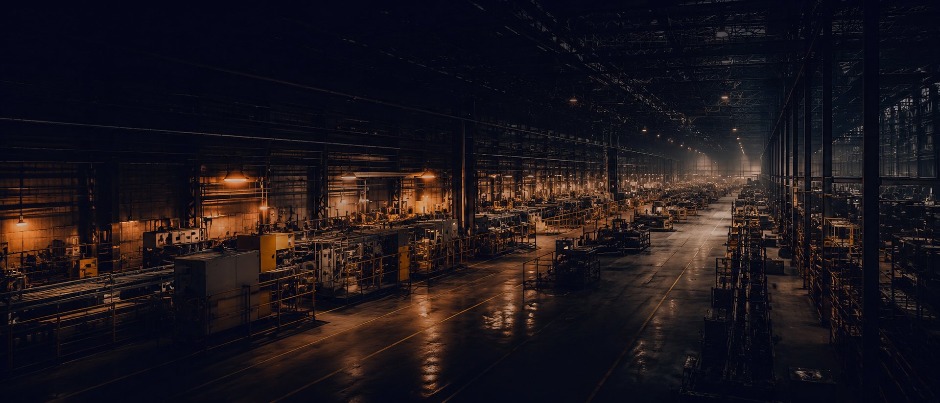 A modern manufacturing plant floor or warehouse interior at scale