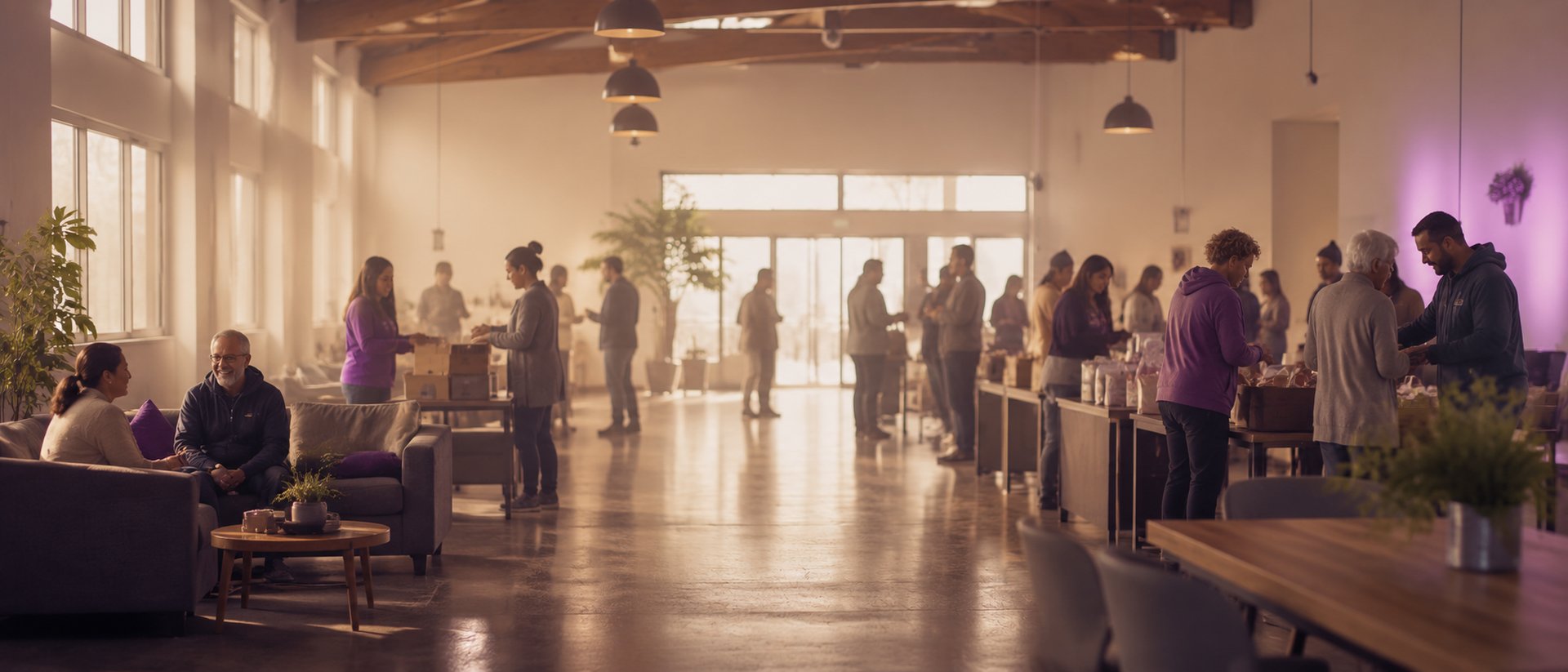 A warm hopeful community nonprofit scene at a meaningful moment